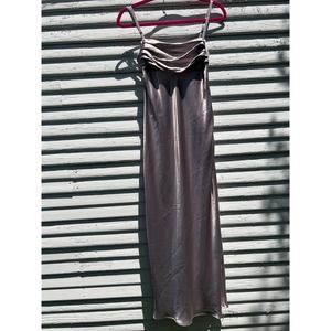 NWT Zara Slinky Silver Low Back Spaghetti Strap Slip Dress Small